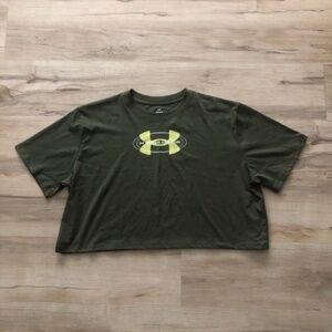 Under Armour Dark Green Cropped Tee with Yellow Logo
